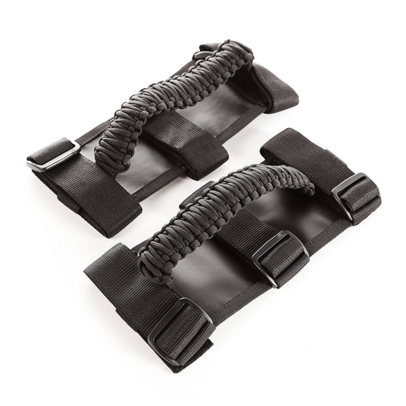 Rugged Ridge 13505.30 Grab Handle Kit, Paracord, Black/Black; 55-Current Jeep CJ/Wrangler/Gladiator - Image 1